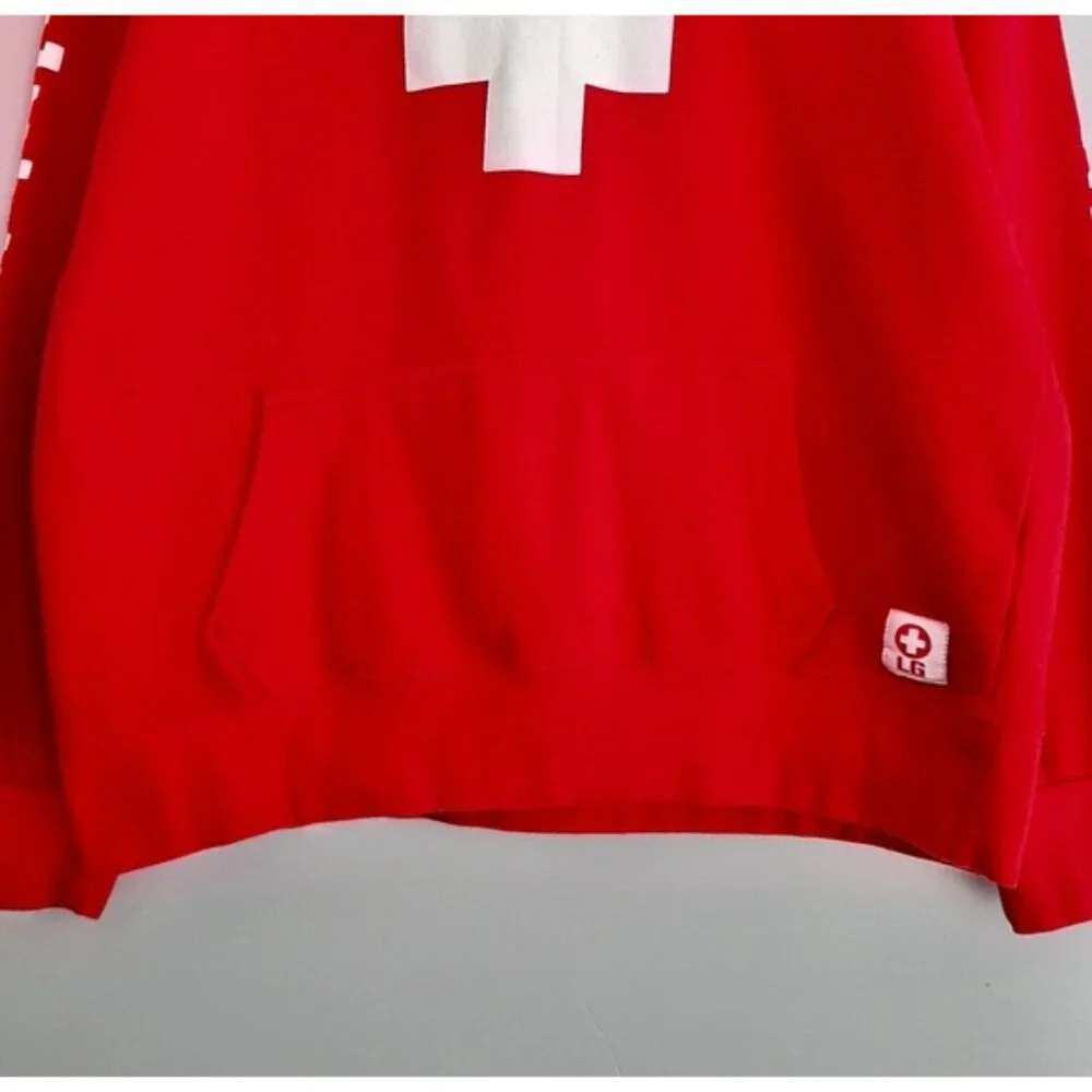 LIFEGUARD | Front Logo White Cross Comfy Hoodie Sweatshirt Red Sz M - Picture 3 of 14